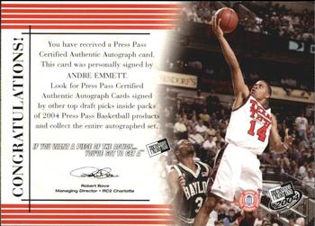 2004 Press Pass - Autographs Silver #11 Andre Emmett Back