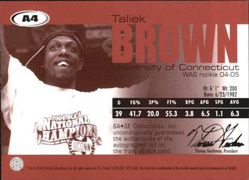2004 SAGE - Autographs #A4 Taliek Brown Back