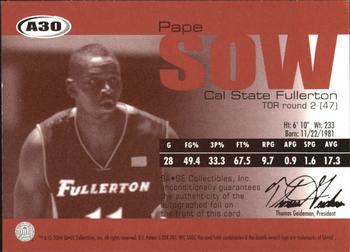 2004 SAGE - Autographs #A30 Pape Sow Back