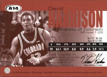 2004 SAGE - Autographs Gold #A14 David Harrison Back