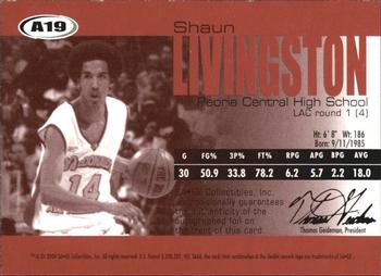 2004 SAGE - Autographs Gold #A19 Shaun Livingston Back