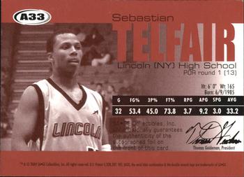 2004 SAGE - Autographs Platinum #A33 Sebastian Telfair Back