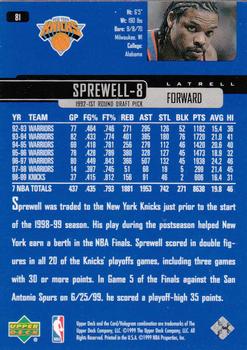 1999-00 Upper Deck #81 Latrell Sprewell Back