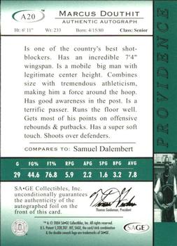 2004 SAGE HIT - Autographs Silver #A20 Marcus Douthit Back