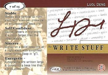 2004 SAGE HIT - The Write Stuff #7 Luol Deng Back