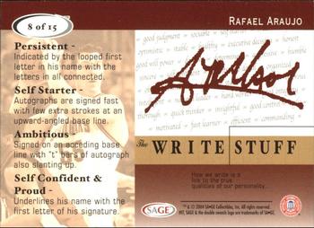 2004 SAGE HIT - The Write Stuff #8 Rafael Araujo Back