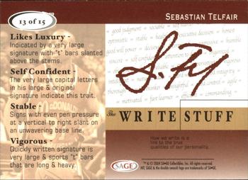 2004 SAGE HIT - The Write Stuff #13 Sebastian Telfair Back