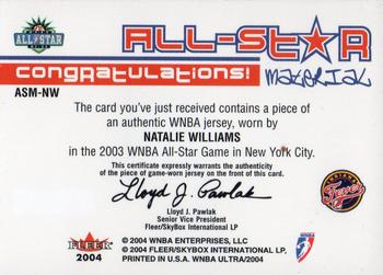 2004 Ultra WNBA - All-Star Review Jerseys #ASM-NW Natalie Williams Back
