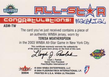 2004 Ultra WNBA - All-Star Review Jerseys #ASM-TW Teresa Weatherspoon Back