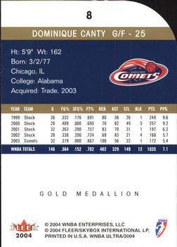 2004 Ultra WNBA - Gold Medallion #8 Dominique Canty Back