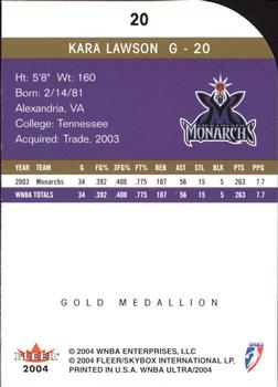 2004 Ultra WNBA - Gold Medallion #20 Kara Lawson Back