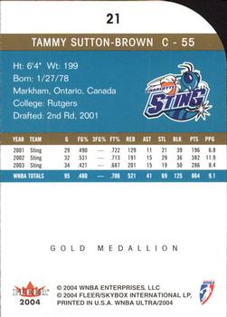 2004 Ultra WNBA - Gold Medallion #21 Tammy Sutton-Brown Back