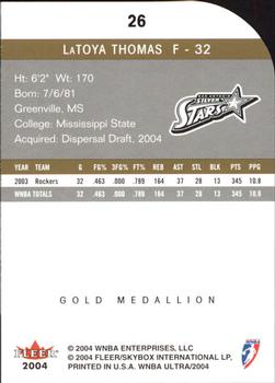 2004 Ultra WNBA - Gold Medallion #26 LaToya Thomas Back