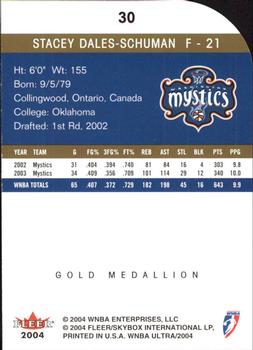 2004 Ultra WNBA - Gold Medallion #30 Stacey Dales-Schuman Back