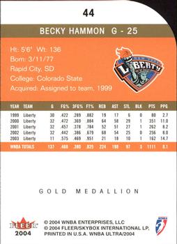 2004 Ultra WNBA - Gold Medallion #44 Becky Hammon Back