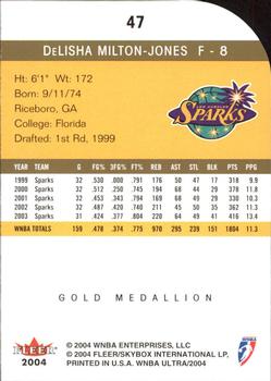 2004 Ultra WNBA - Gold Medallion #47 DeLisha Milton-Jones Back