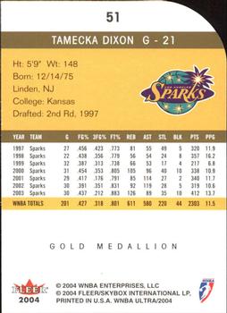 2004 Ultra WNBA - Gold Medallion #51 Tamecka Dixon Back
