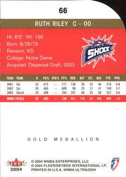 2004 Ultra WNBA - Gold Medallion #66 Ruth Riley Back
