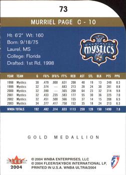2004 Ultra WNBA - Gold Medallion #73 Murriel Page Back