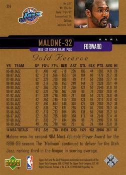 1999-00 Upper Deck Gold Reserve #214 Karl Malone Back