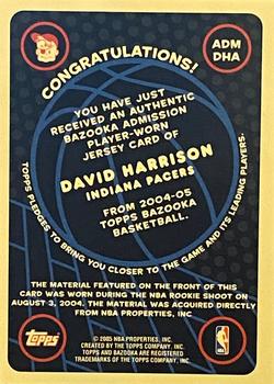 2004-05 Bazooka - Admissions #ADM DHA David Harrison Back