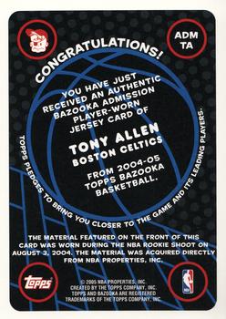 2004-05 Bazooka - Admissions #ADM TA Tony Allen Back
