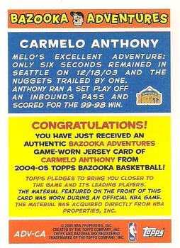 2004-05 Bazooka - Adventures #ADV-CA Carmelo Anthony Back