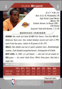 2004-05 Bowman - Chrome #8 Kobe Bryant Back