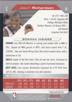 2004-05 Bowman - Chrome #14 Jason Richardson Back