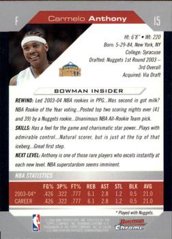 2004-05 Bowman - Chrome #15 Carmelo Anthony Back