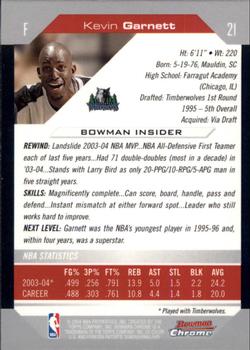 2004-05 Bowman - Chrome #21 Kevin Garnett Back