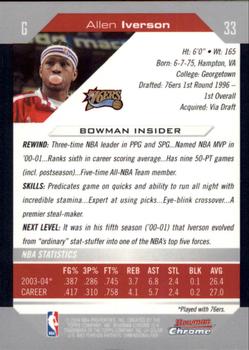 2004-05 Bowman - Chrome #33 Allen Iverson Back