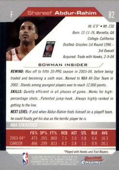 2004-05 Bowman - Chrome #82 Shareef Abdur-Rahim Back