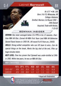 2004-05 Bowman - Chrome #88 Latrell Sprewell Back