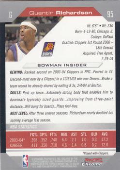 2004-05 Bowman - Chrome #95 Quentin Richardson Back