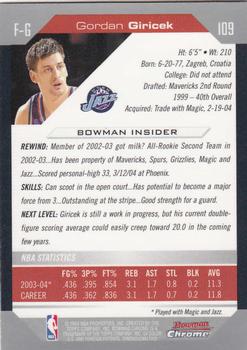 2004-05 Bowman - Chrome #109 Gordan Giricek Back