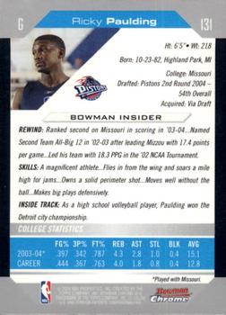 2004-05 Bowman - Chrome #131 Rickey Paulding Back