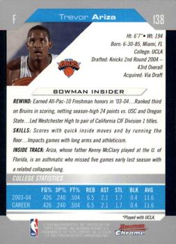 2004-05 Bowman - Chrome #138 Trevor Ariza Back