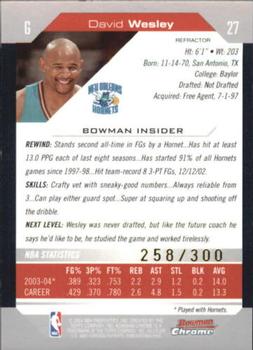 2004-05 Bowman - Chrome Refractors #27 David Wesley Back