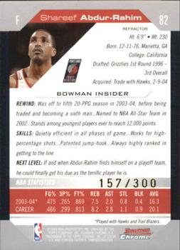 2004-05 Bowman - Chrome Refractors #82 Shareef Abdur-Rahim Back