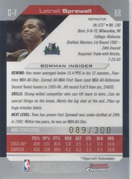 2004-05 Bowman - Chrome Refractors #88 Latrell Sprewell Back