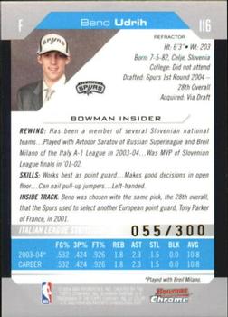 2004-05 Bowman - Chrome Refractors #116 Beno Udrih Back