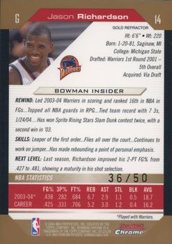 2004-05 Bowman - Chrome Refractors Gold #14 Jason Richardson Back