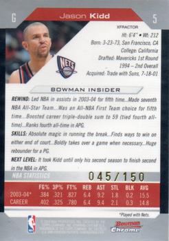 2004-05 Bowman - Chrome X-Fractors #5 Jason Kidd Back