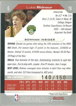 2004-05 Bowman - Chrome X-Fractors #78 Luke Ridnour Back
