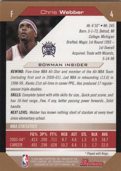 2004-05 Bowman - Gold #4 Chris Webber Back