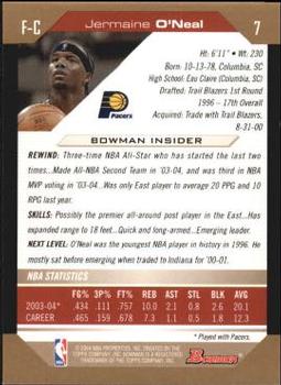 2004-05 Bowman - Gold #7 Jermaine O'Neal Back