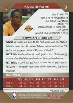 2004-05 Bowman - Gold #8 Kobe Bryant Back