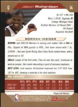 2004-05 Bowman - Gold #14 Jason Richardson Back