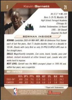 2004-05 Bowman - Gold #21 Kevin Garnett Back